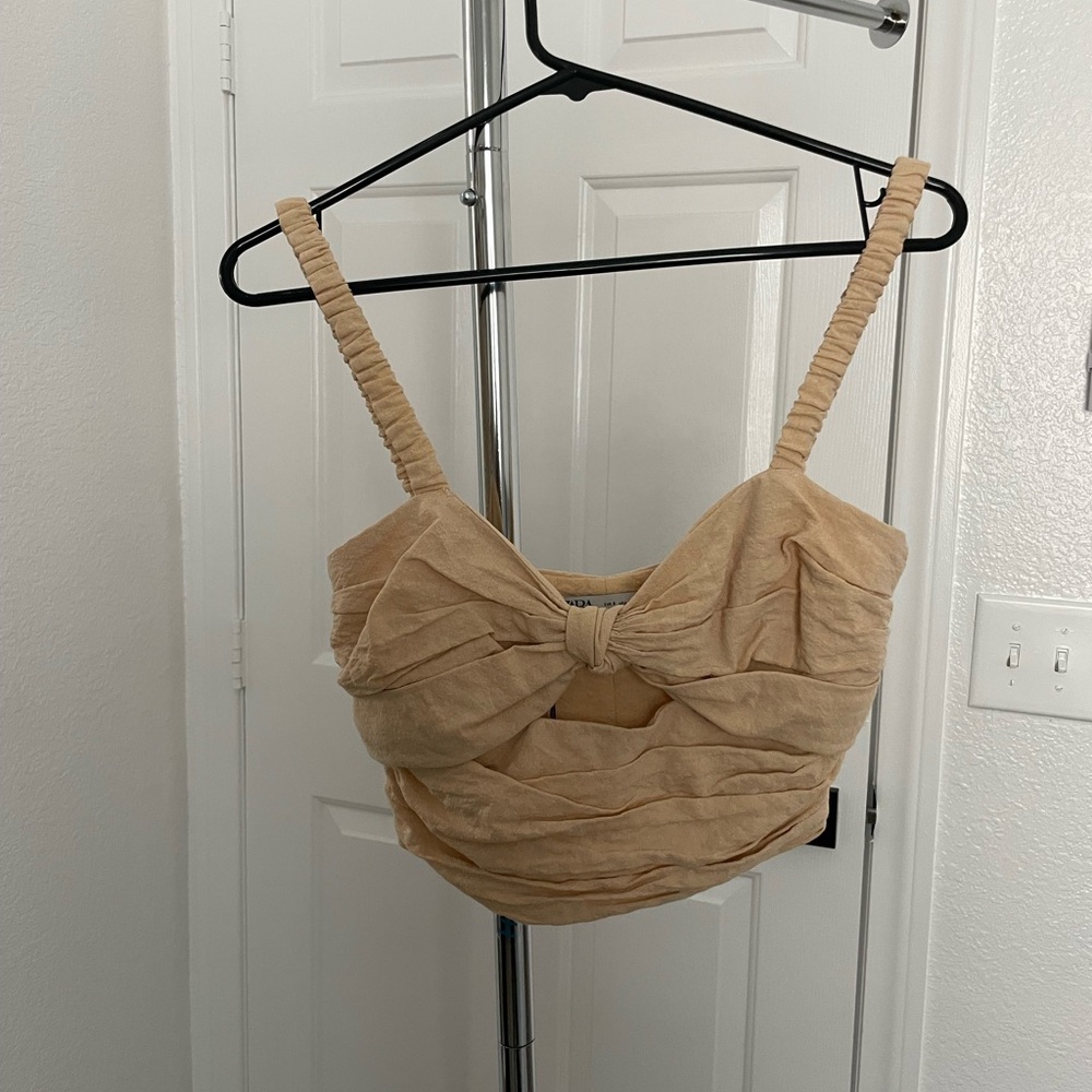 Zara Beige Ruched Crop Top